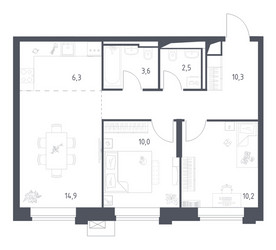 Планировка двухкомнатной(квартира) площадью 57.85 квадратных метров в ЖК “ЖК Верейская 41”