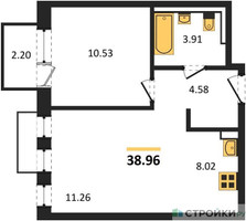 Планировка однокомнатной(квартира) площадью 38.96 квадратных метров в “ЖК Рублевский Квартал”