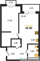 Планировка однокомнатной(апартаменты) площадью 45.9 квадратных метров в “ЖК Равновесие”