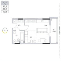 Планировка студии(квартира) площадью 30.7 квадратных метров в “ЖК Пироговская Ривьера”