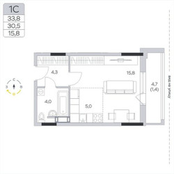 Планировка студии(квартира) площадью 30.7 квадратных метров в ЖК “ЖК Пироговская Ривьера”