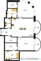 Планировка двухкомнатной(квартира) площадью 100.9 квадратных метров в “ЖК Большая Татарская 35”