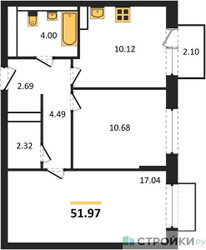 Планировка двухкомнатной(квартира) площадью 51.97 квадратных метров в ЖК “ЖК Томилино Парк”