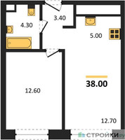 Планировка однокомнатной(квартира) площадью 38 квадратных метров в “Жилые кварталы Белый Град”