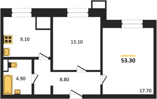 Планировка двухкомнатной(квартира) площадью 53.3 квадратных метров в “ЖК Парк Легенд 2”