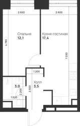 Планировка однокомнатной(квартира) площадью 36 квадратных метров в ЖК “ЖК Войс”
