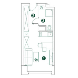 Планировка студии(квартира) площадью 26.4 квадратных метров в ЖК “ЖК Вэри на Ботанической”