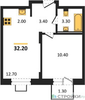 Планировка однокомнатной(квартира) площадью 32.2 квадратных метров в “ЖК Люберцы”