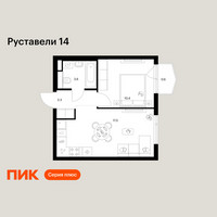 Планировка однокомнатной(квартира) площадью 35.4 квадратных метров в “ЖК Руставели 14”