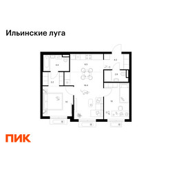 Планировка двухкомнатной(квартира) площадью 57.7 квадратных метров в ЖК “ЖК Ильинские луга”