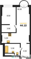 Планировка однокомнатной(квартира) площадью 44.1 квадратных метров в ЖК “ЖК Новые смыслы”