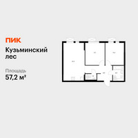 Планировка двухкомнатной(квартира) площадью 57.2 квадратных метров в “ЖК Кузьминский лес”