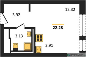 Планировка студии(квартира) площадью 22.28 квадратных метров в “ЖК Егорово Парк”