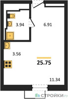 Планировка студии(квартира) площадью 25.75 квадратных метров в “ЖК Квартал Строгино”