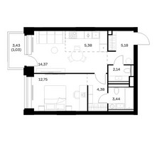 Планировка однокомнатной(квартира) площадью 48.67 квадратных метров в “ЖК НОВА”