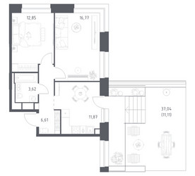 Планировка двухкомнатной(квартира) площадью 62.83 квадратных метров в ЖК “ЖК Верейская 41”