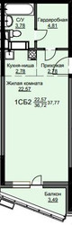 Планировка студии(квартира) площадью 38.1 квадратных метров в ЖК “ЖК Соболевка”