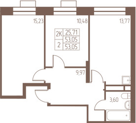 Планировка двухкомнатной(квартира) площадью 53 квадратных метров в ЖК “ЖК Западная Ивантеевка”
