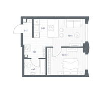 Планировка однокомнатной(квартира) площадью 42.48 квадратных метров в “ЖК TATE (Тэйт)”