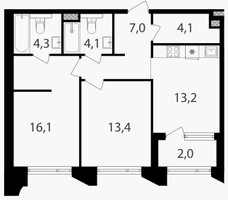 Планировка двухкомнатной(квартира) площадью 65.1 квадратных метров в “ЖК Петровский парк II”