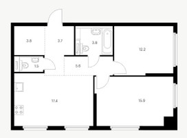 Планировка двухкомнатной(квартира) площадью 64.1 квадратных метров в “ЖК Барклая 6”