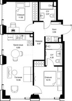Планировка двухкомнатной(квартира) площадью 59.41 квадратных метров в “ЖК СЕТ”