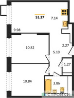 Планировка двухкомнатной(квартира) площадью 51.37 квадратных метров в “ЖК Пригород Лесное”