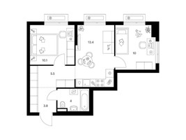 Планировка двухкомнатной(квартира) площадью 46.8 квадратных метров в “ЖК Зеленый парк”