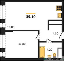 Планировка однокомнатной(квартира) площадью 39.1 квадратных метров в “ЖК Первый Московский”