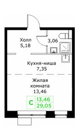 Планировка студии(квартира) площадью 29.05 квадратных метров в ЖК “ЖК КИТ 2”