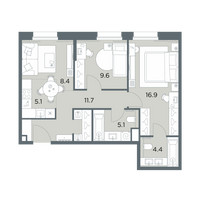 Планировка трехкомнатной(квартира) площадью 61.2 квадратных метров в “ЖК Станиславский”