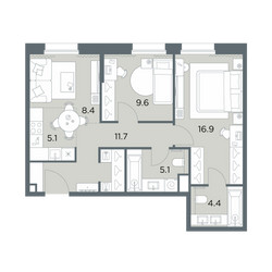 Планировка трехкомнатной(квартира) площадью 61.2 квадратных метров в ЖК “ЖК Станиславский”
