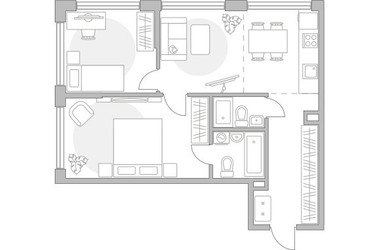 Планировка трехкомнатной(квартира) площадью 61.61 квадратных метров в ЖК “ЖК Мневники от Гранель”