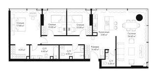 Планировка трехкомнатной(квартира) площадью 112.2 квадратных метров в “ЖК Слава”