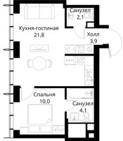 Планировка однокомнатной(квартира) площадью 41.9 квадратных метров в “ЖК Сити Бэй”