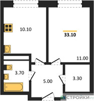 Планировка однокомнатной(квартира) площадью 33.1 квадратных метров в “ЖК Ольховый Квартал”