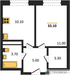 Планировка однокомнатной(квартира) площадью 33.1 квадратных метров в ЖК “ЖК Ольховый Квартал”