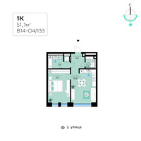 Планировка однокомнатной(квартира) площадью 51.1 квадратных метров в “СберСити в Рублево-Архангельском”