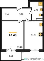 Планировка однокомнатной(квартира) площадью 42.4 квадратных метров в “Павлово 3”