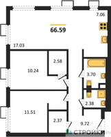 Планировка двухкомнатной(квартира) площадью 66.59 квадратных метров в “ЖК N’ICE LOFT (Найс Лофт)”