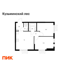 Планировка двухкомнатной(квартира) площадью 45.6 квадратных метров в ЖК “ЖК Кузьминский лес”