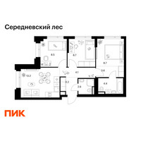 Планировка трехкомнатной(квартира) площадью 57 квадратных метров в “ЖК Середневский лес”