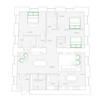 Планировка трехкомнатной(квартира) площадью 156 квадратных метров в “ЖК Клубный дом Duo (Дуо)”