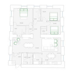 Планировка трехкомнатной(квартира) площадью 156 квадратных метров в ЖК “ЖК Клубный дом Duo (Дуо)”