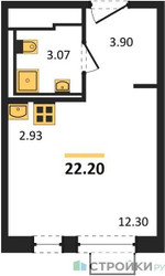 Планировка студии(квартира) площадью 22.2 квадратных метров в ЖК “ЖК Квартал Ивакино”