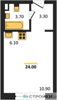 Планировка студии(квартира) площадью 24 квадратных метров в “Жилые кварталы Белый Град”