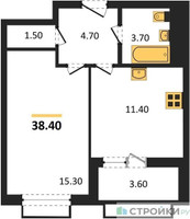 Планировка однокомнатной(квартира) площадью 38.4 квадратных метров в “ЖК Римский”