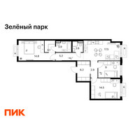 Планировка трехкомнатной(квартира) площадью 79.7 квадратных метров в “ЖК Зеленый парк”