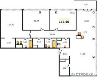 Планировка трехкомнатной(квартира) площадью 167.5 квадратных метров в ЖК “ЖК Собрание клубных домов West Garden (Вест Гарден)”