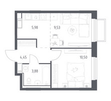 Планировка однокомнатной(квартира) площадью 34.34 квадратных метров в “ЖК Томилино Парк”